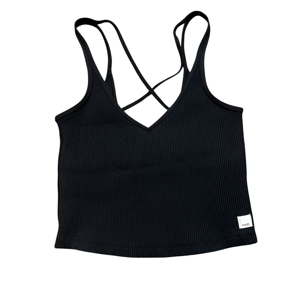 Vuori Black Ribbed Strappy Tank Top